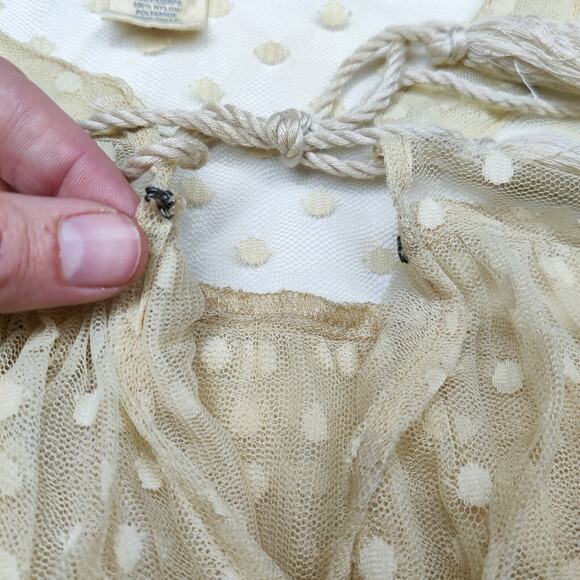 Denim & Supply Sheer Cream Mesh Polka Dot Romantic Victorian Fairy Blouse Small - Picture 4 of 10